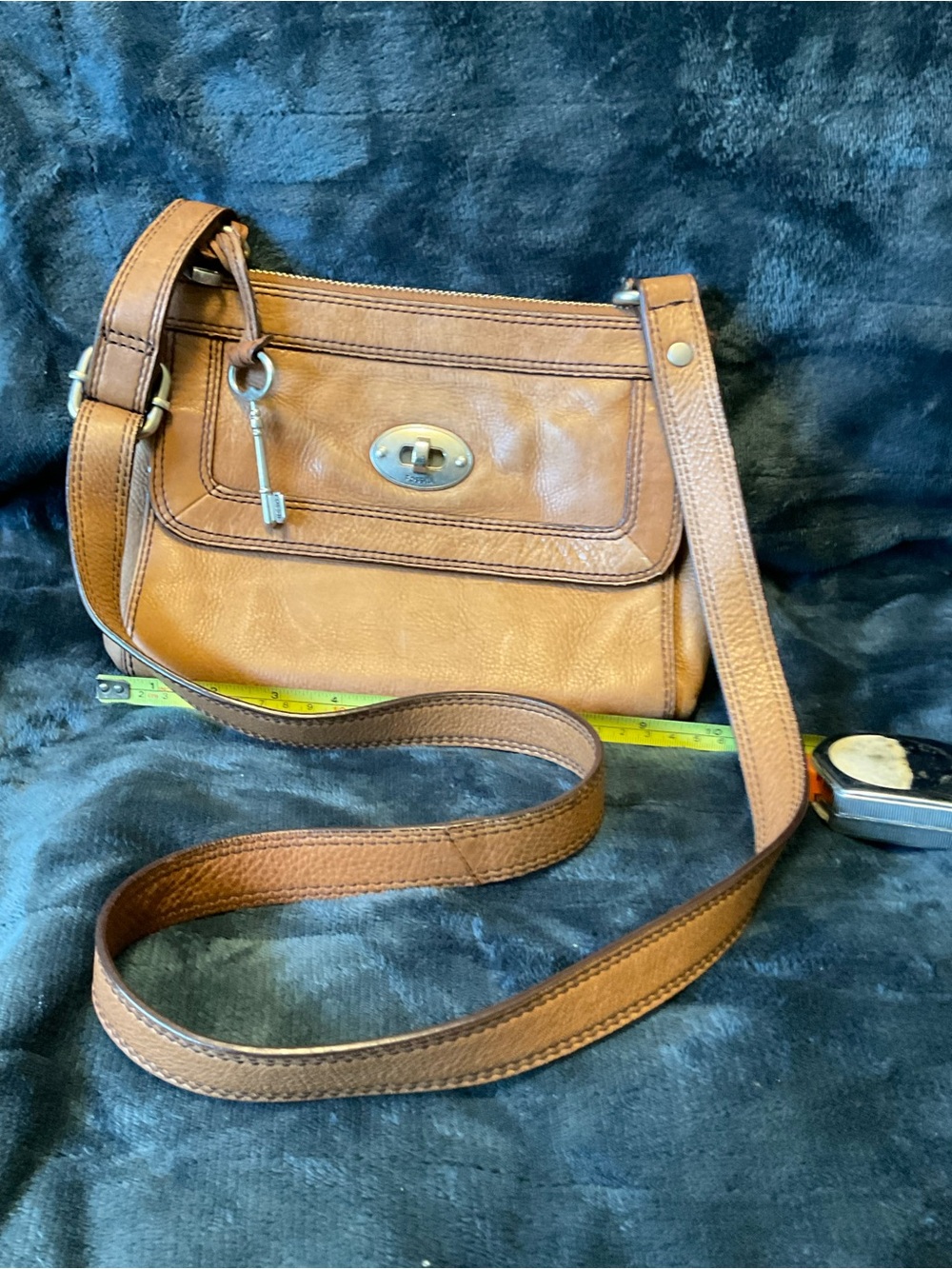 HOBO Tan Leather Crossbody Hobo Bag with Turn-Lock and Key Charm